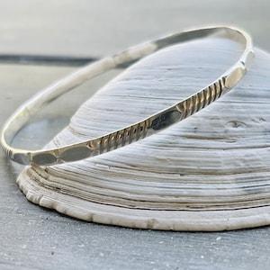 Sterling Silver Bangle, Bamboo Pattern