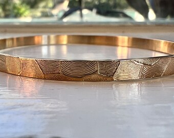 Striped Crocodile Pattern Gold Bangle, Custom Engraving Available