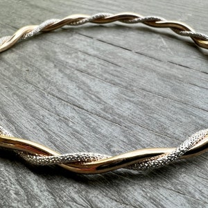 Yellow Gold and Silver Sparkle Twist Bangle