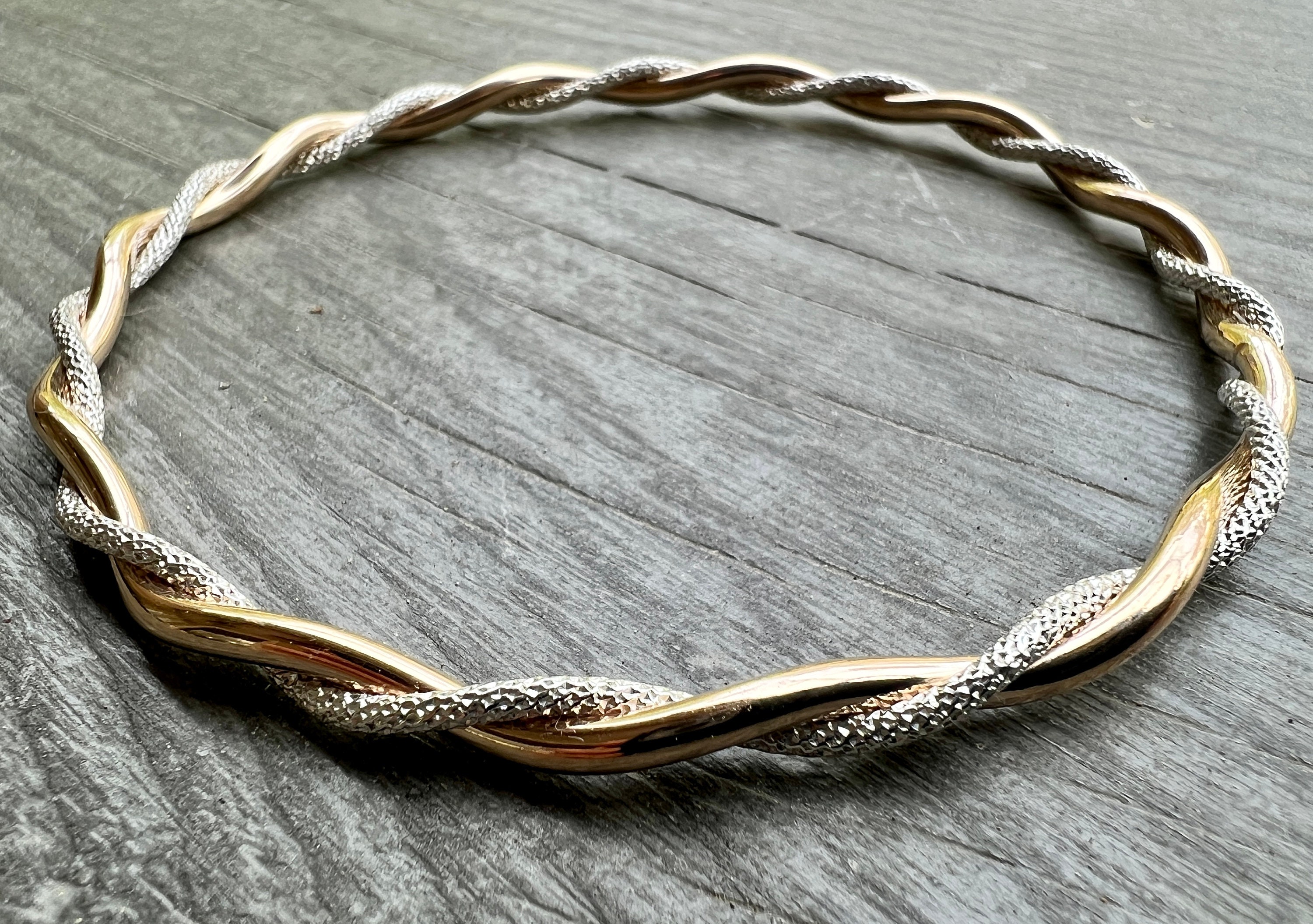 Yellow Gold and Silver Sparkle Twist Bangle - Etsy