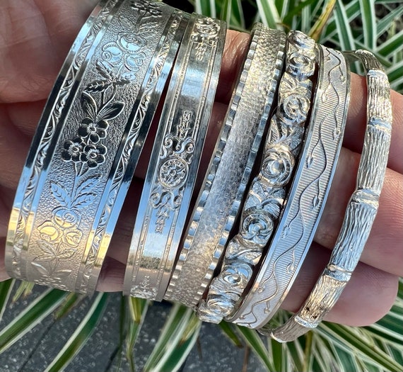 Wide Floral Sterling Silver Bangle - Etsy