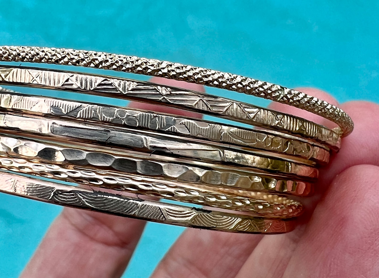 Gold Thin Bangle Stack, Set of 7, Singles Available - 12 Gauge, 2mm - Etsy