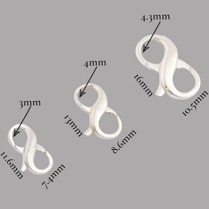 Infinity Clasp in .925 Sterling Silver, Double Open Design with 3 Sizes