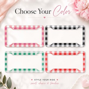 Gingham License Plate Frame, Cute Plaid Checkered Car Tag Rim, Pastel Aesthetic Car Accessory, Cottagecore Metal Plate Cover For Her