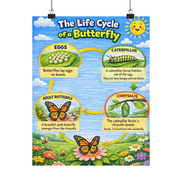 Life Cycle of a Butterfly Matte Vertical Poster | Educational Classroom Chart