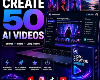 AI Video Creation Bundle, 50 Videos for Shorts, Reels, TikTok (Digital Delivery)