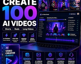 AI Video Creator Bundle, 100 Videos, Shorts, Reels (Digital Download)