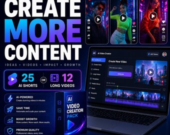 AI Video Creator Pack for Shorts, Reels, TikTok (25 Shorts OR 12 Long Videos)