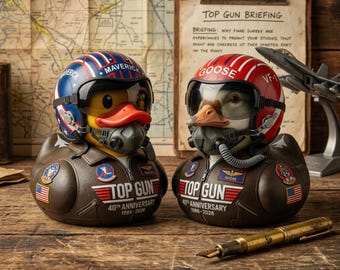 Top Gun 40th Anniversary Maverick Pilot Rubber Duck - Collectible Aviator Bath Toy - Movie Fan Gift - Iconic 80s Action Figure Decor