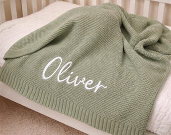 Custom Baby Name Blanket, Embroidered Baby Blanket, Soft Cotton Knit Baby Blanket, Baby Shower Gift, Newborn Blanket, Keepsake Gift for Baby