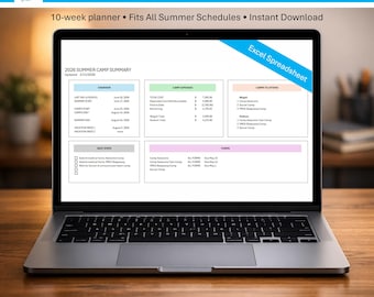 Planificador de campamento de verano en Excel para 1-2 niños