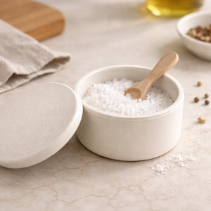 Handmade Circular Ceramic Salt Cellar  Pinch Pot with Lid | Modern Farmhouse Decor