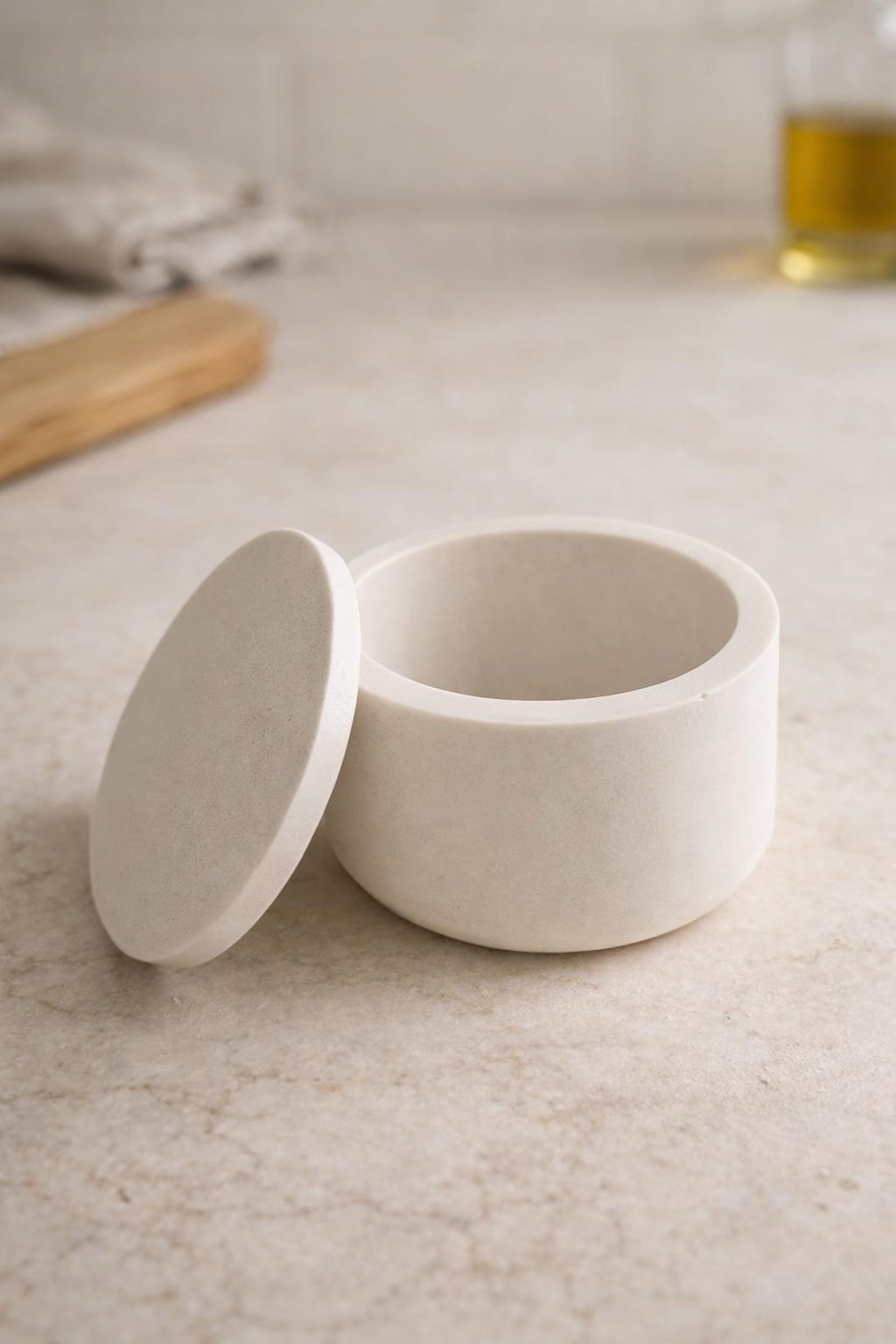 Handmade Circular Ceramic Salt Cellar Pinch Pot with Lid | Modern Farmhouse Decor