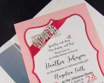 Heather's Baby Girl Custom Pink Shower Invitation QTY 25