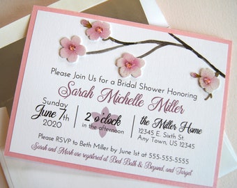 20 Cherry Blossom Custom Bridal Shower Invitations