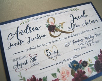 Andrea's Rustic Floral Custom Layered Wedding Invitation Sample