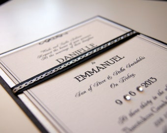 Kaley's Black and Silver Ribbon Custom Wedding Invitation Sample