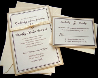 Simply Elegant Floral Ivory Ribbon Custom Wedding Invitation Sample