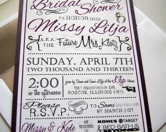 Missy's Custom Bridal Shower Invitation Sample