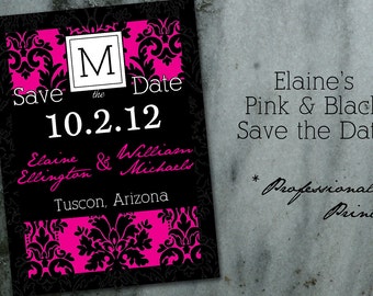 Elaine's Pink and Black Damask Save the Date QTY 25