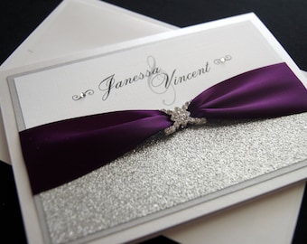 Janessa's Glitter Pocket Wedding Invitation - Plum Version QTY 50