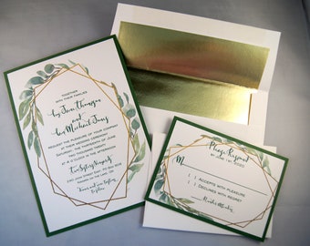 Ivy's Gold and Green Custom Wedding Invitation Suite - SAMPLE