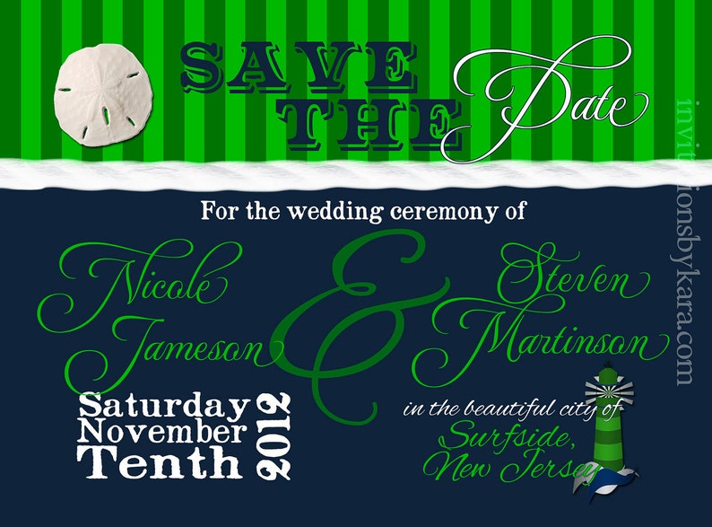 QTY 25 Nicole/'s Nautical Save the Date in Green and Navy