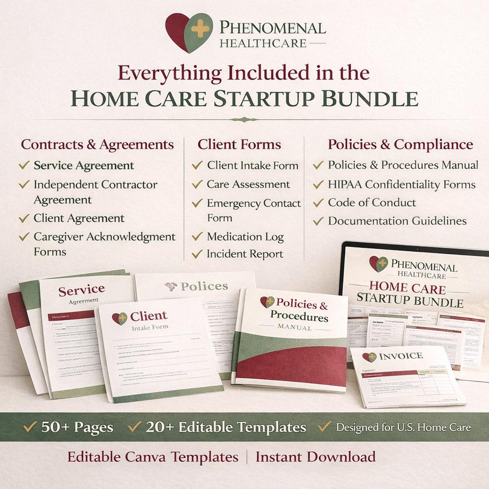 Home Care Business Template Bundle – Client Intake & Care Plan (digital ...