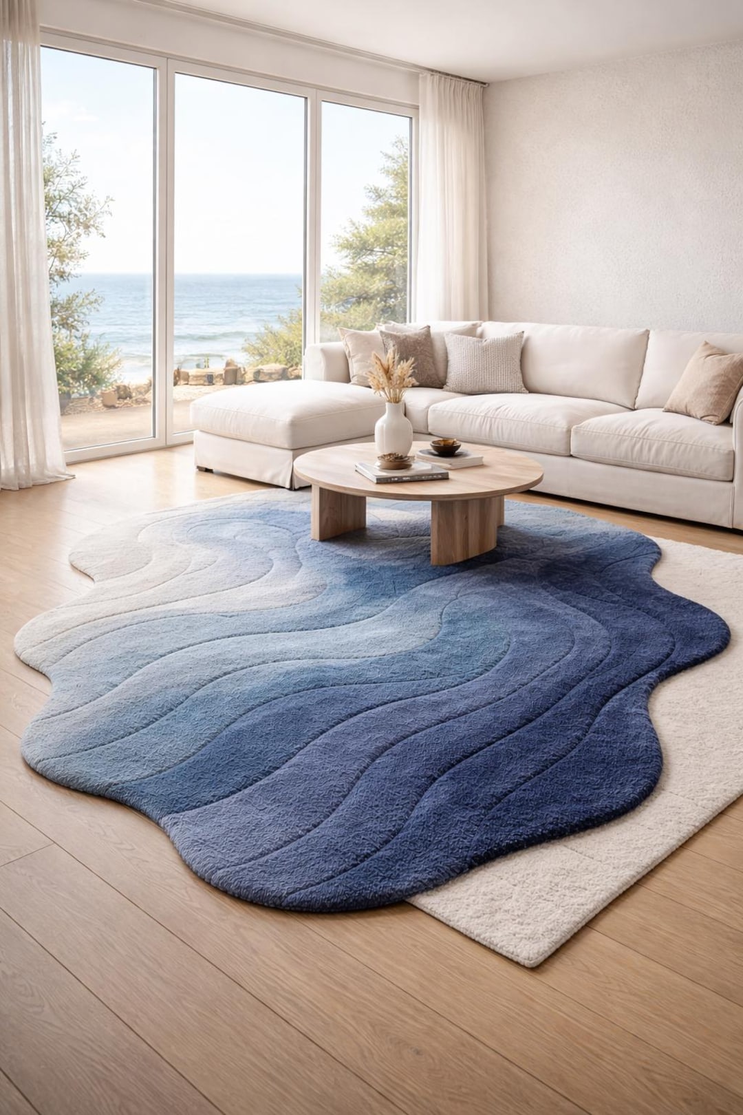 Wool Wave Rug Handmade Wool Ocean Wave Rug – Tufted Coastal Decor - Etsy