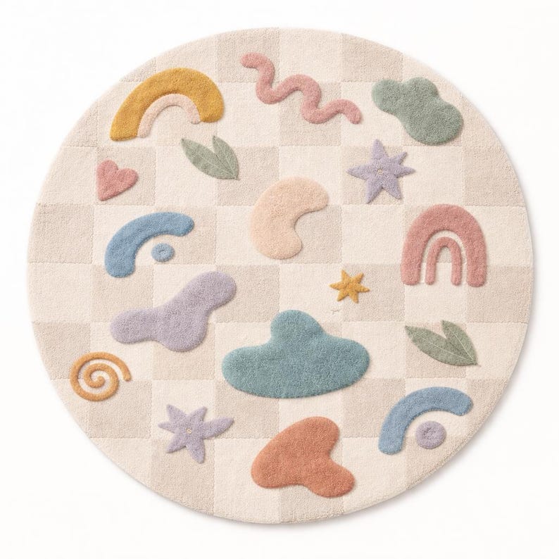 Child Rug Patterns Handmade Wool Kids Rug | Pastel Abstract Nursery Rug - Etsy