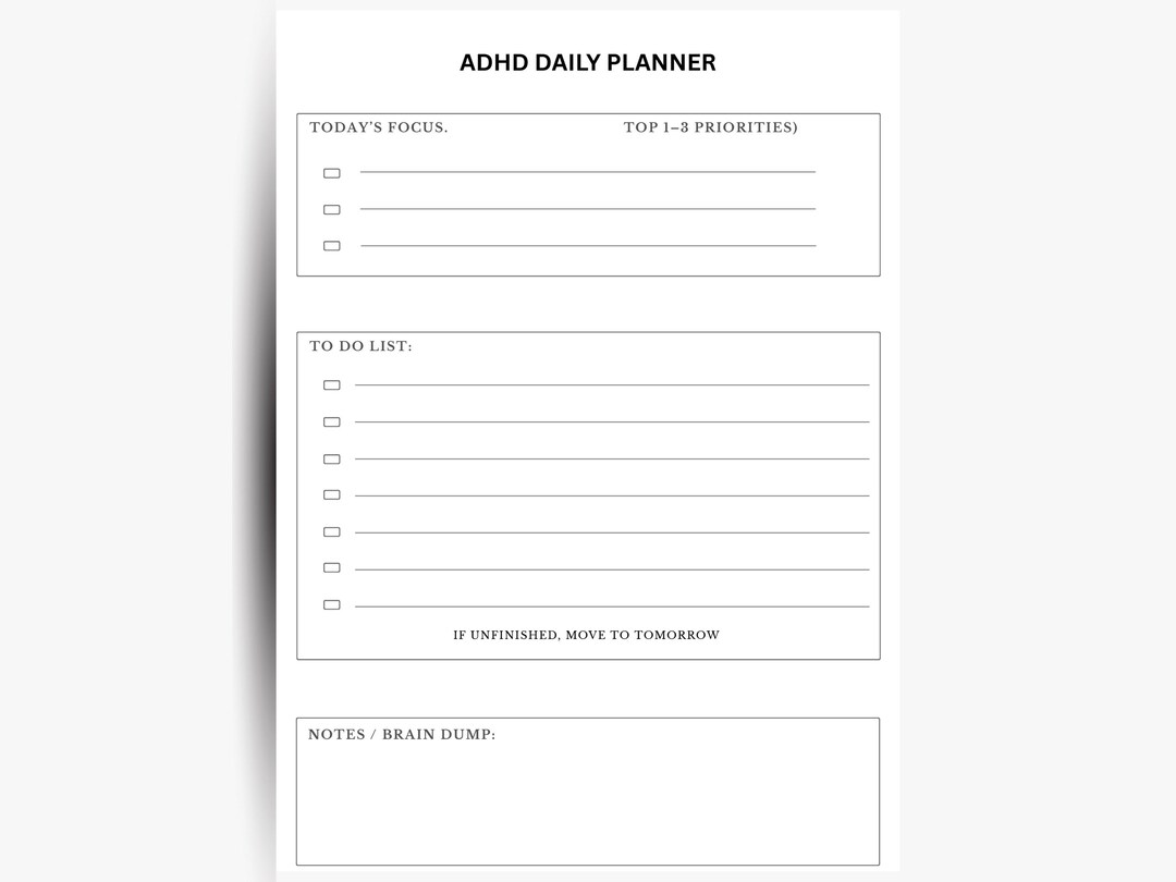 ADHD Daily Planner Printable A4 PDF | Simple Focus & To-do Planner ...