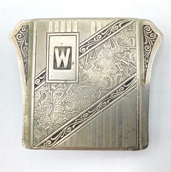 Art Deco Belt Buckle,  Letter "W" monogram.  Silv… - image 1