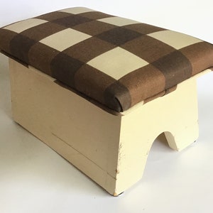 Footstool:  Brown & Cream Plaid Fabric  12” x 7&quot; X 7&quot;