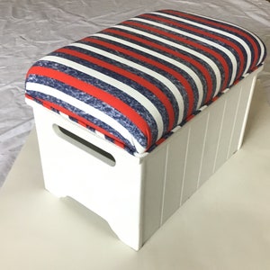 Footstool: Red, White & Blue striped Fabric,  14” x 10&quot; X 9&quot;