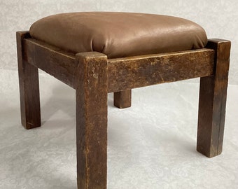 Vintage Footstool Small Red Velvet Antique Mini Wood Stool