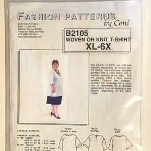 Fashion Patterns by Coni, B2105,  Woven or Knit T-Shirt    XL-6X