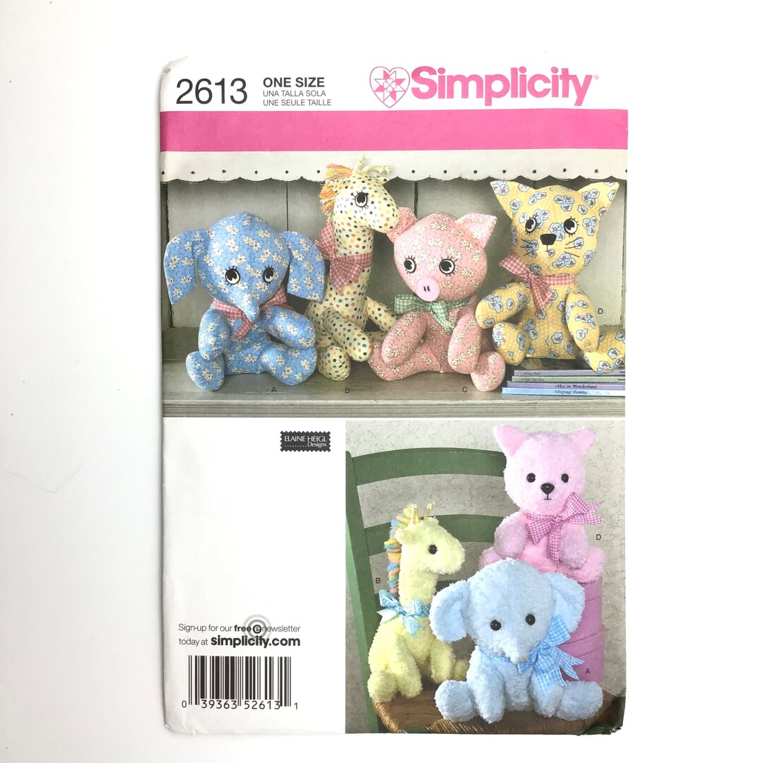 Simplicity 2613 Stuffed Animal Sewing Pattern by Elaine Heigl Designs ...