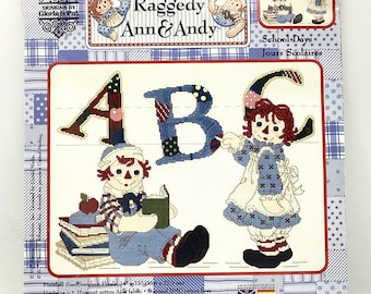Janlynn Counted Cross Stitch kit #77-107 Raggedy Ann & Andy   "SCHOOL DAYS"  11X14"