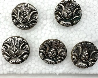 Silver (800) Buttons w/Shank  5 pieces Vintage or Antique