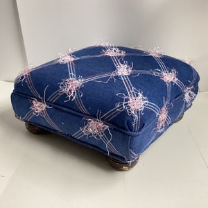 Footstool: Light Blue Denim Fabric,  12” x 12&quot; x 7”