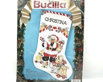 Bucilla Counted Cross Stitch kit #83039 MERRY CHRISTMAS BEAR  Stocking