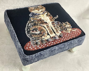 Foot-stool:  CAT Print Fabric,   17 x 15" X 9”