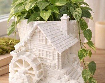 RUSTIC CABIN PLANTER Houseplant Decor Gift Farmhouse Plant Pot for Succulents Herbs Botanical