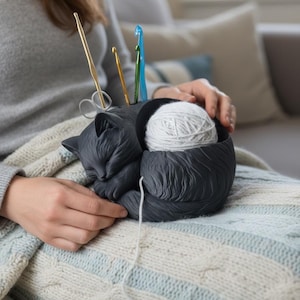 CAT YARN BOWL Crochet Gift Crochet Hook Organizer Station Cozy Craft Room Decor image 2