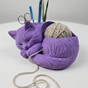 CAT YARN BOWL Crochet Gift Crochet Hook Organizer Station Cozy Craft Room Decor image 7