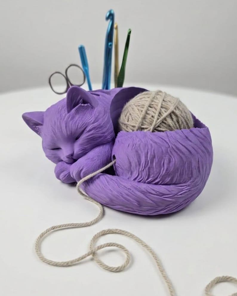 CAT YARN BOWL Crochet Gift Crochet Hook Organizer Station Cozy Craft Room Decor image 7