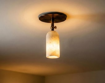 Modern Brass Ceiling Spotlight – Adjustable Flush Mount Light with Marble Glass Shade
