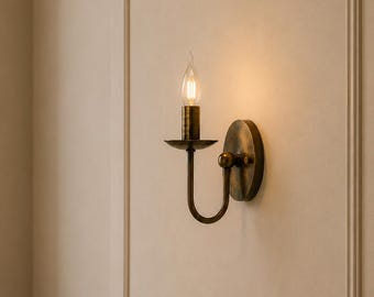 Solid Brass Wall Sconce – Polished Antique Patina Candle Light Fixture