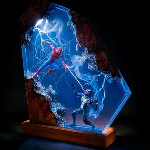 Spider Hero Battle LED Resin Lamp Colour Changing Night Light with Custom Logo Engraving