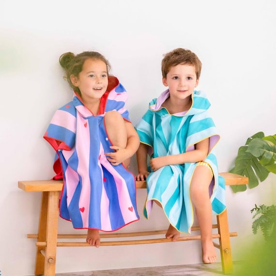 Kids Hooded Beach Poncho Towel, Quick Dry Microfiber, Ages 1-6